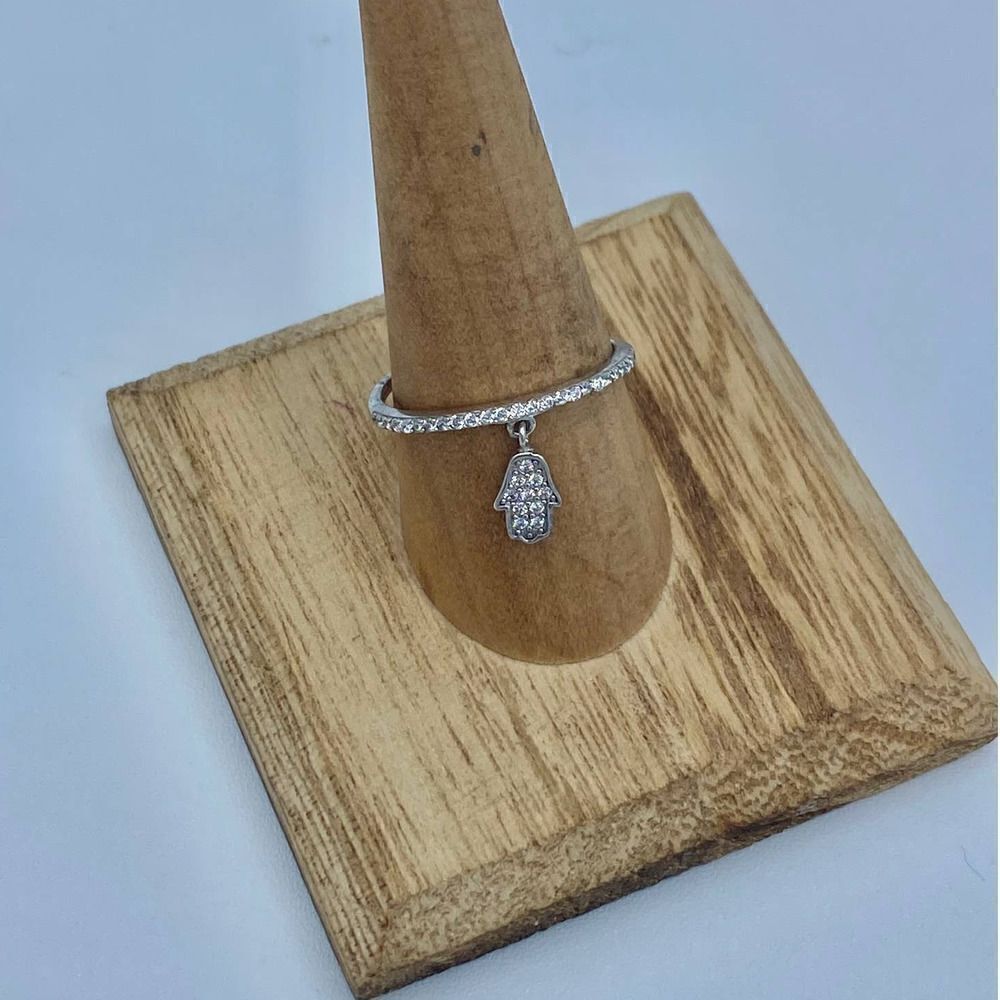 CZ Hamz Dangle Stelring Silver Ring Sizes 6,9,10